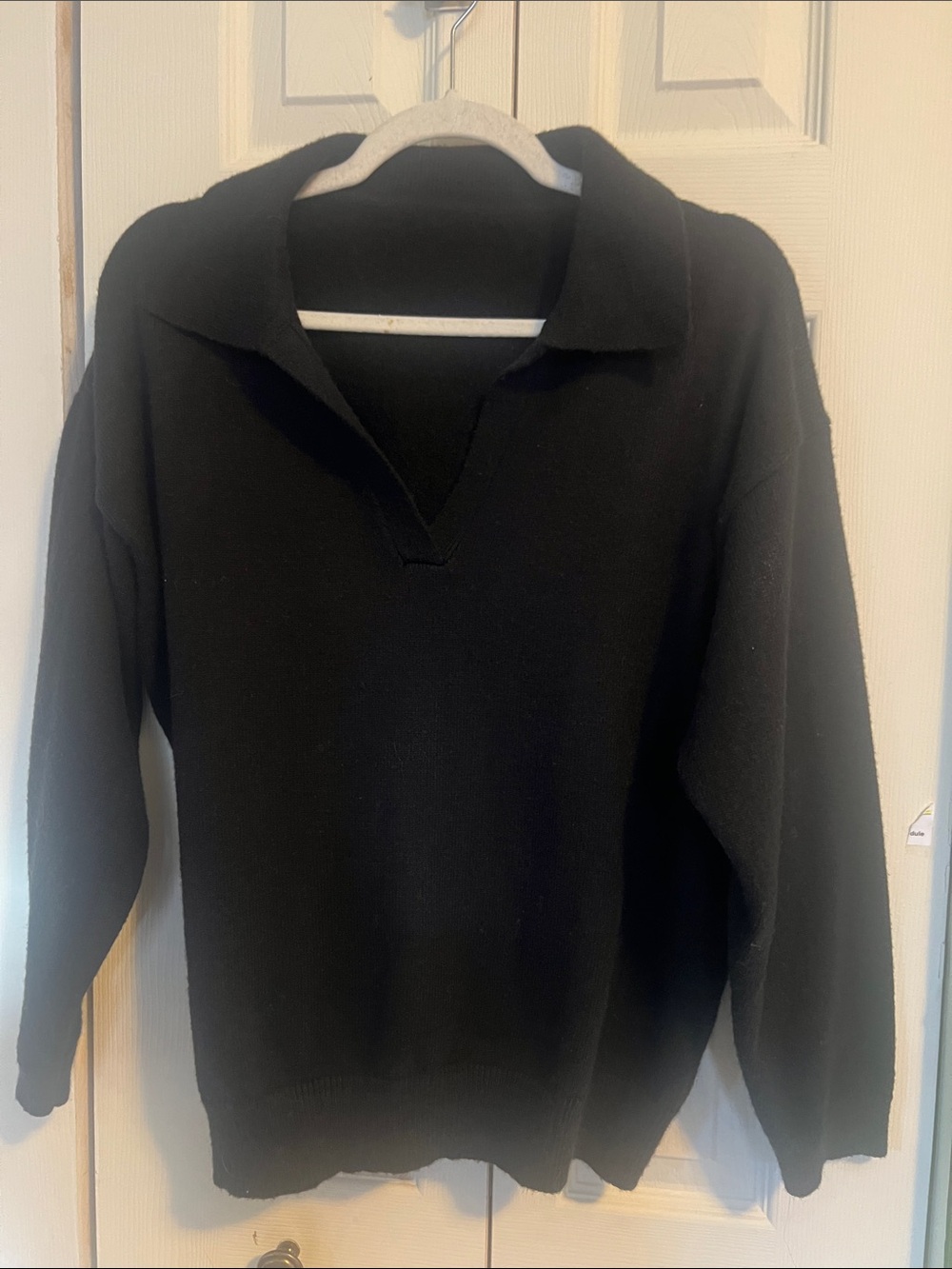 Classic Black Collared V-Neck Women's Sweater